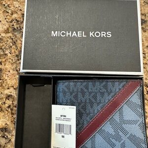 Michael Kors Blue and Burgundy Pocket Square